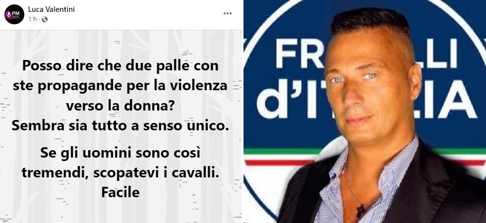 “Se gli uomini sono tremendi, scop*tevi i cavalli”, Luca Valentini (FdI) si è dimesso dalla Commissione cultura di Gardolo